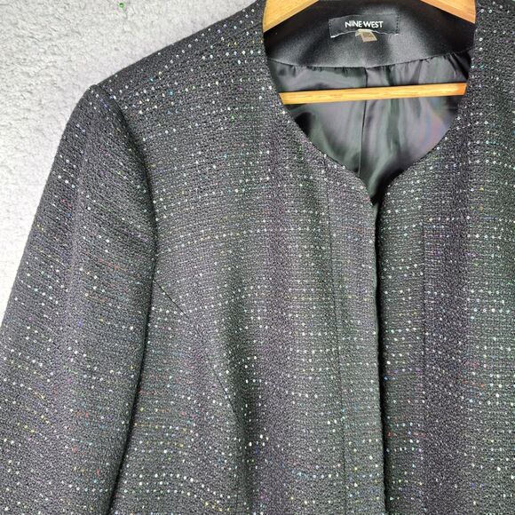 Nine West Open Front Black Sequin Blazer 20W Sparkle Statement Piece Lined Plus - Picture 8 of 16